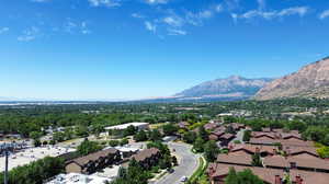 Drone / aerial view featuring a mountain view