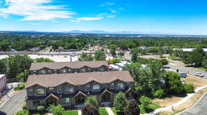 Drone / aerial view with a mountain view