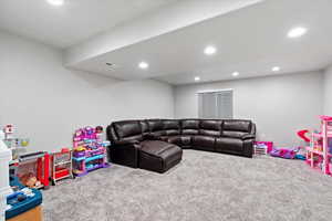 Playroom featuring carpet floors