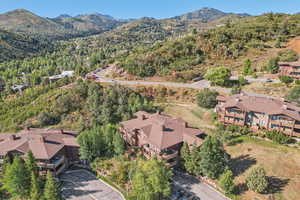 Drone / aerial view featuring a mountain view