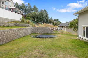 View of yard featuring a trampoline