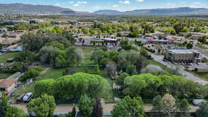 Aerial view of neighboring commercial properties.