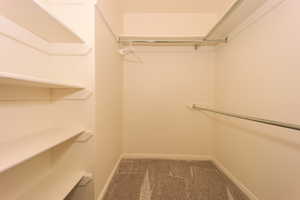 Bedroom Walk in closet featuring carpet floors