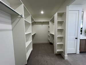 Spacious closet featuring carpet flooring