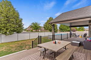 Wooden deck featuring a yard