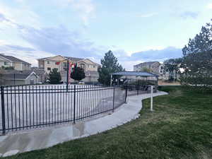 Exterior space with a yard and a gazebo