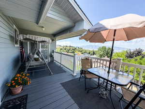 Wooden deck with a mountain view