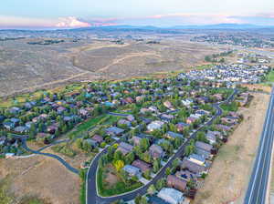 Aerial view at dusk with a mountain view