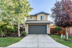 View of property with a garage and a front yardCurrent Garage Door.