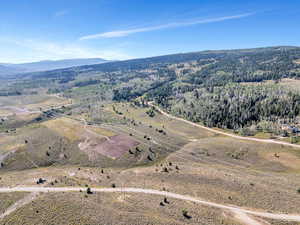 Birds eye view of property with a mountain view