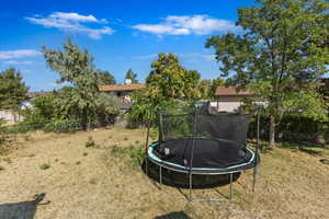 View of yard with a trampoline