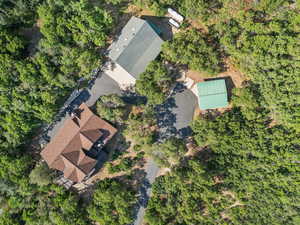 Aerial view of cabin & both garages - 1.49 acres of property