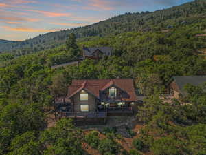 Twilight view of cabin