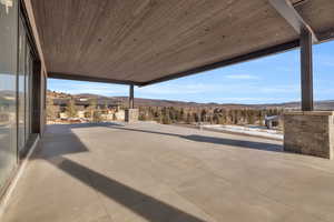 View of patio / terrace featuring a mountain view