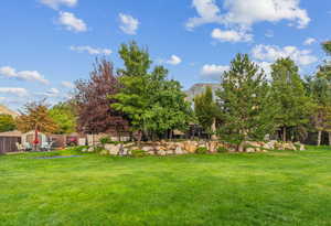 View of backyard with a mountain view