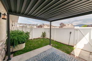 Small backyard, grass, patio and Pergola