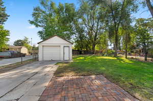 Exterior space featuring a garage