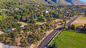 Aerial view featuring a mountain view