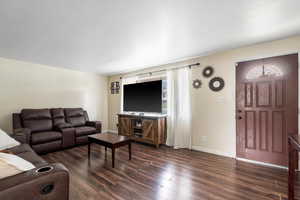 Living room featuring dark hardwood / wood-style floors