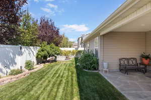 Private Backyard featuring tomato plants, peach tree, grape vines and miscellaneous fruits and vegetables.