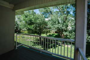 Wooden terrace with a lawn