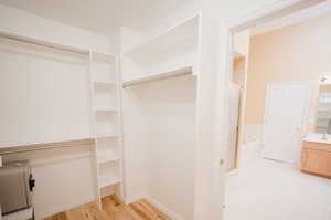 Walk in closet featuring light hardwood / wood-style flooring