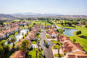 Aerial view with a water and mountain view