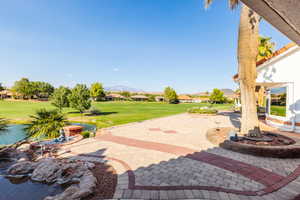 View of patio / terrace with a mountain view