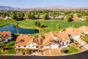 Bird's eye view featuring a water and mountain view