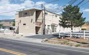 Exterior space featuring a mountain view