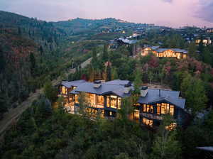 View of aerial view at dusk