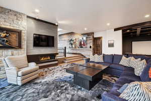 Living room featuring a fireplace