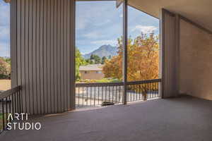 Interior space featuring a mountain view