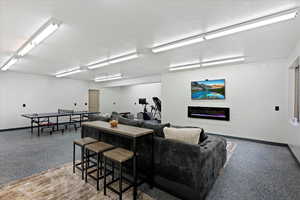 Living room featuring a textured ceiling