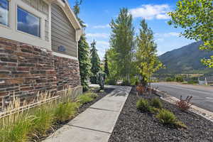 Exterior space featuring a mountain view