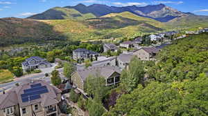 Aerial view featuring a mountain view