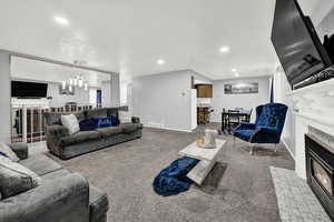 Living room with carpet floors