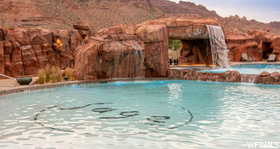 View of pool with pool water feature