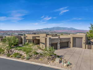 View of front of home with a mountain view