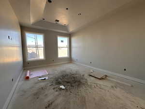 Unfurnished room featuring a raised ceiling