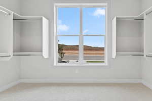 Spacious closet featuring carpet flooring