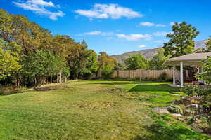 View of yard featuring a mountain view and a patio area