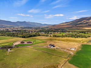 Aerial view featuring a mountain view and a rural view