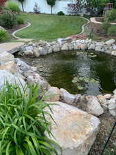 View of water feature with a small pond