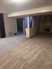 Basement with carpet floors