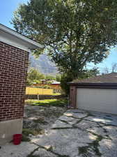 Garage featuring a mountain view