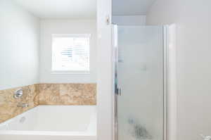 Bathroom featuring separate shower and tub