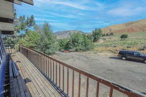 Wooden terrace with a mountain view