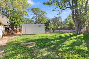 backyard with storage shed