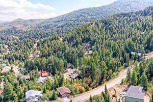 Drone / aerial view featuring a mountain view